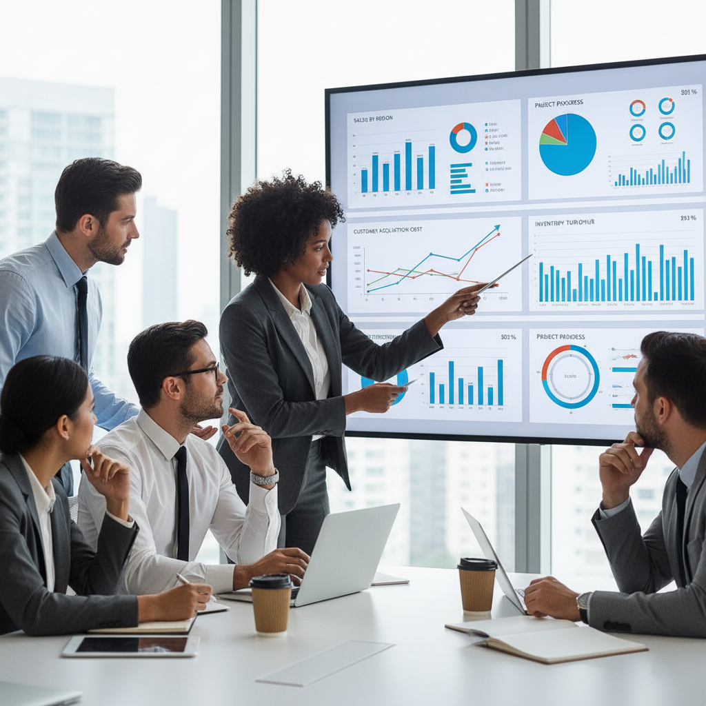 Team discussing BI dashboard